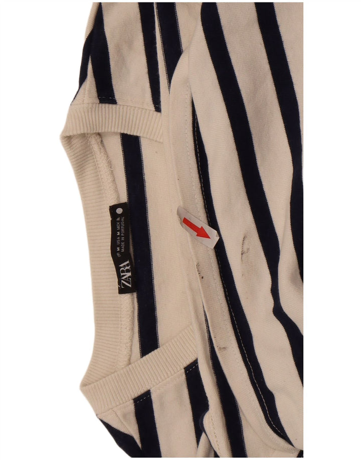 Zara Mujer Top Manga Larga UK 42 Mediano Rayas Blancas