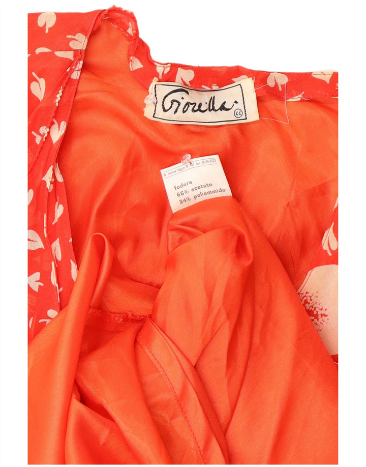 Vintage mujer volante frente una línea vestido ITB 44 medio rojo floral retro