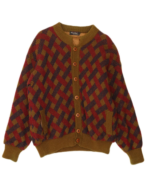 Vintage hombres punto bomber chaqueta Reino Unido 42 XL caqui lana geométrica