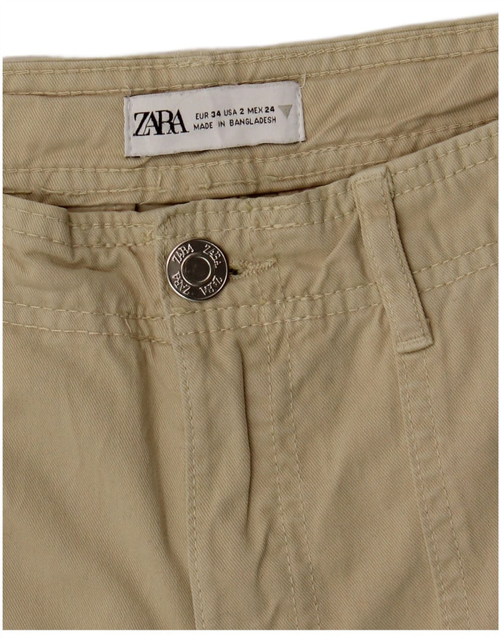 ZARA Mujer Pantalón Cargo Recto De Cintura Alta EU 34 2XS W24 L31 Verde