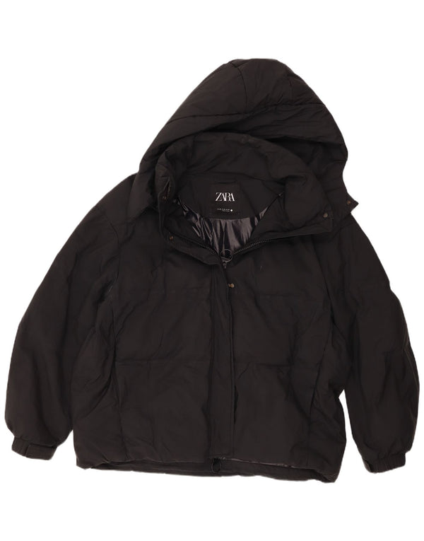 Zara Mujer Chaqueta Acolchada Extragrande Con Capucha ES 40 XL Negro