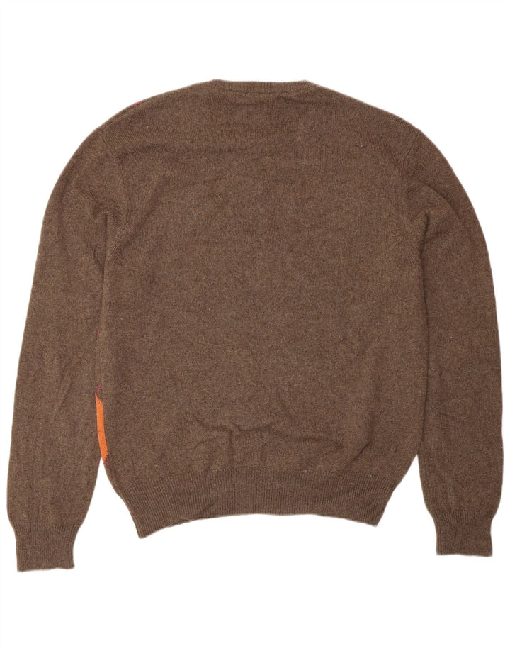 VINTAGE Jersey de cuello redondo para hombre IT 48 Pequeño Marrón Argyle/Diamante