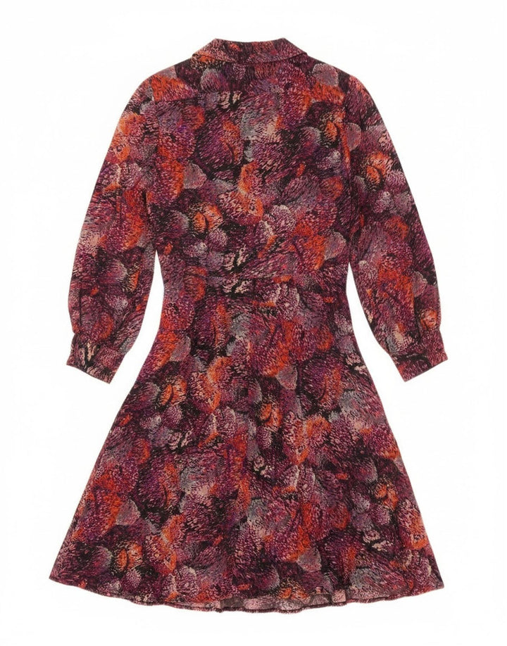 Vintage mujer patrón abstracto camisa vestido EU 40 medio borgoña