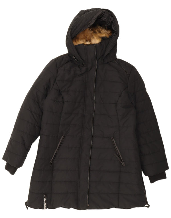 Alpenblitz Abrigo acolchado con capucha para mujer UK 22 2XL Poliéster negro