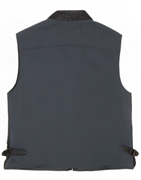 Vintage hombres cuero utilitario gilet Reino Unido 38 medio negro