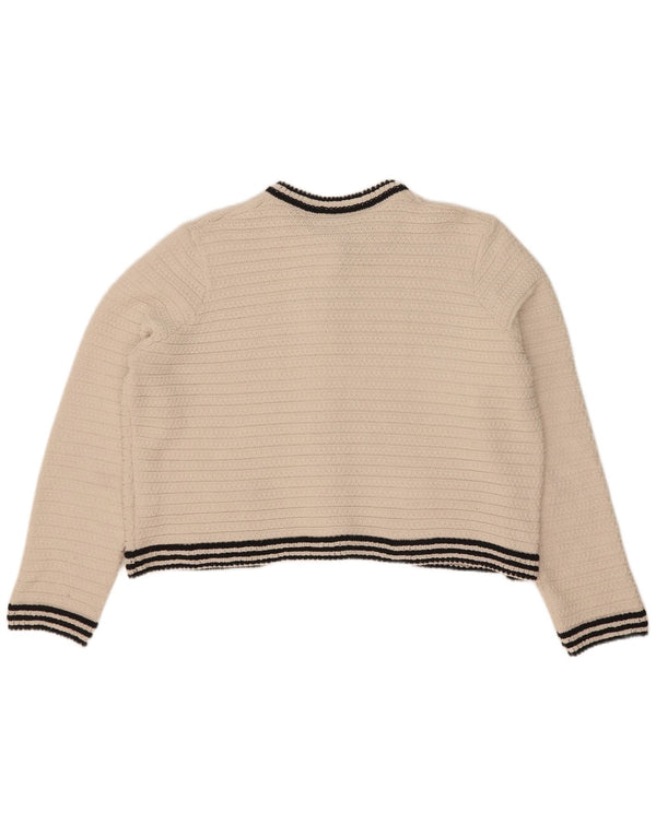 Marks & Spencer - Cárdigan corto para mujer, talla 40, talla grande, color blanco roto, a rayas