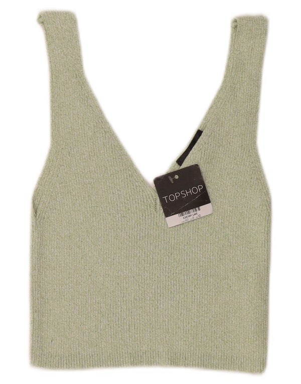 Top corto de punto para mujer Topshop UK 12 Algodón moteado verde medio