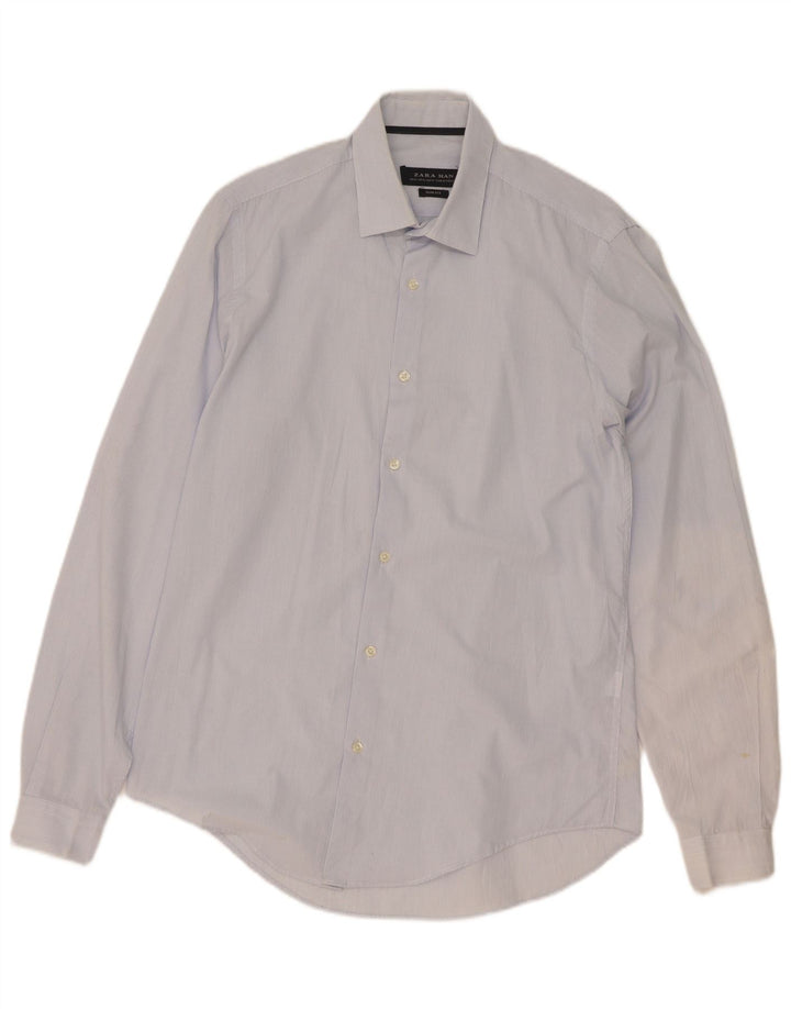 Zara Hombre Camisa Slim Fit Algodón Rayas Azul Medio