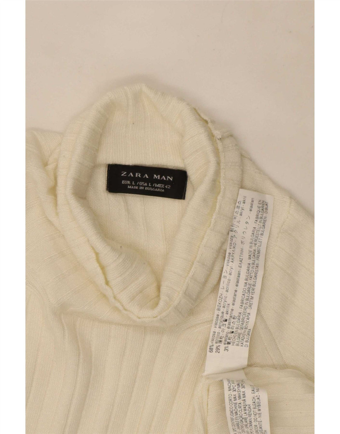 Zara Hombre Jersey De Cuello Vuelto Jersey Grande Viscosa Blanca