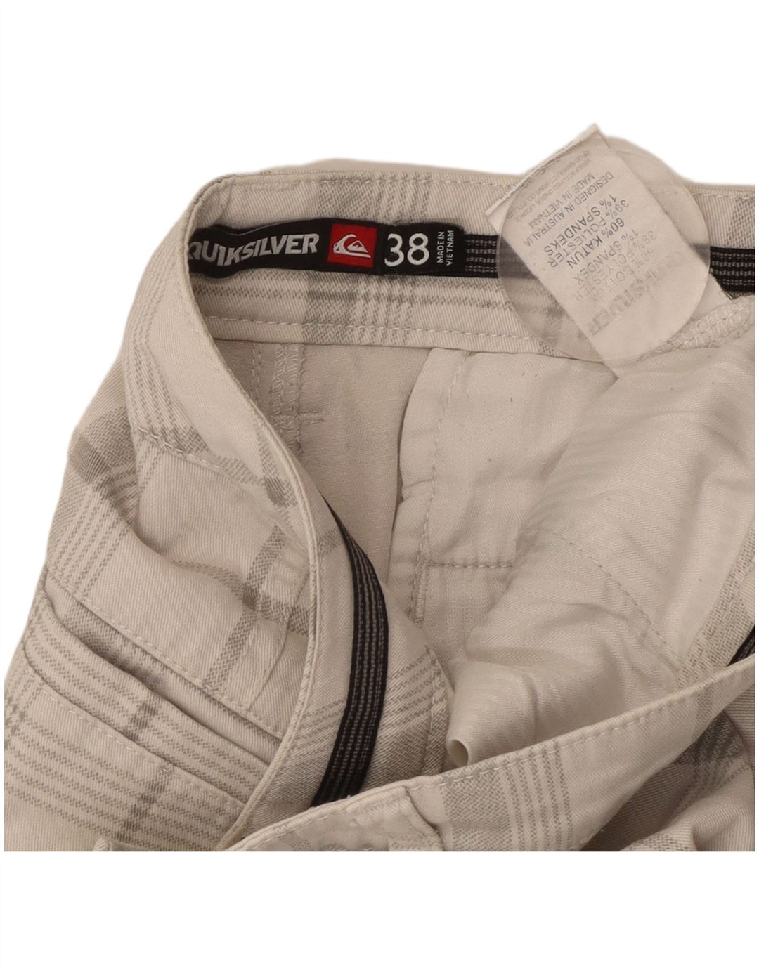 QUIKSILVER Pantalones cortos chinos para hombre W38 XL Algodón a cuadros blancos