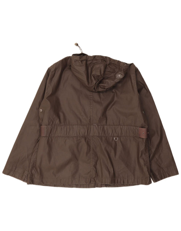 Zara Mujer Chaqueta De Algodón Encerado Con Capucha UK 40 XL Algodón Marrón