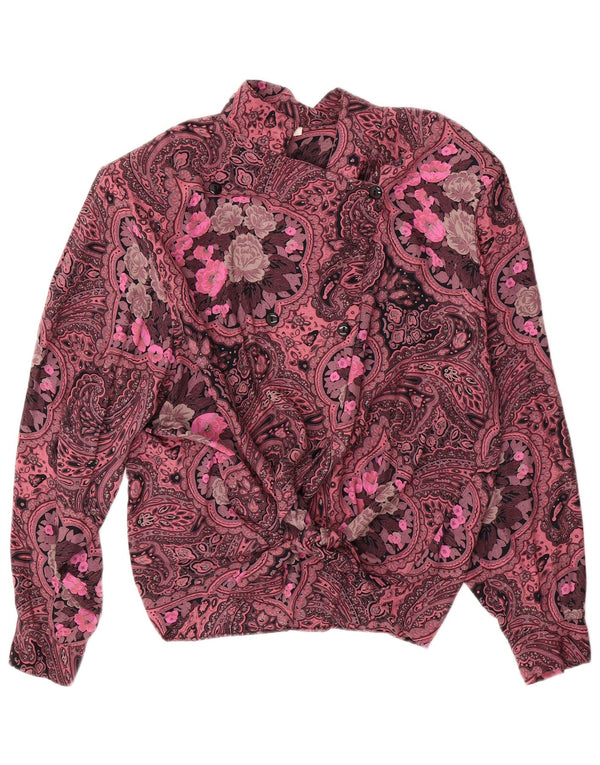 VINTAGE Mujer Camisa de gran tamaño Blusa Reino Unido 14 Viscosa floral rosa grande