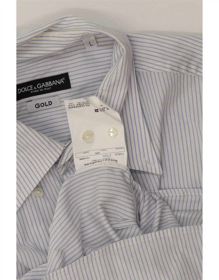 Dolce & Gabbana Camisa Hombre Grande Algodón Rayas Azules