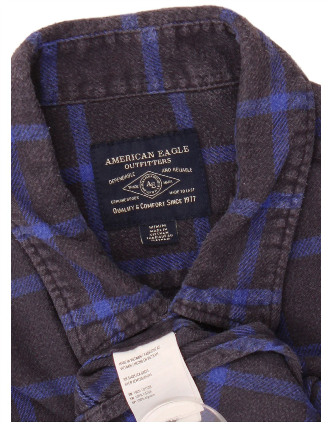 American Eagle Camisa de franela para hombre Algodón a cuadros azul marino mediano