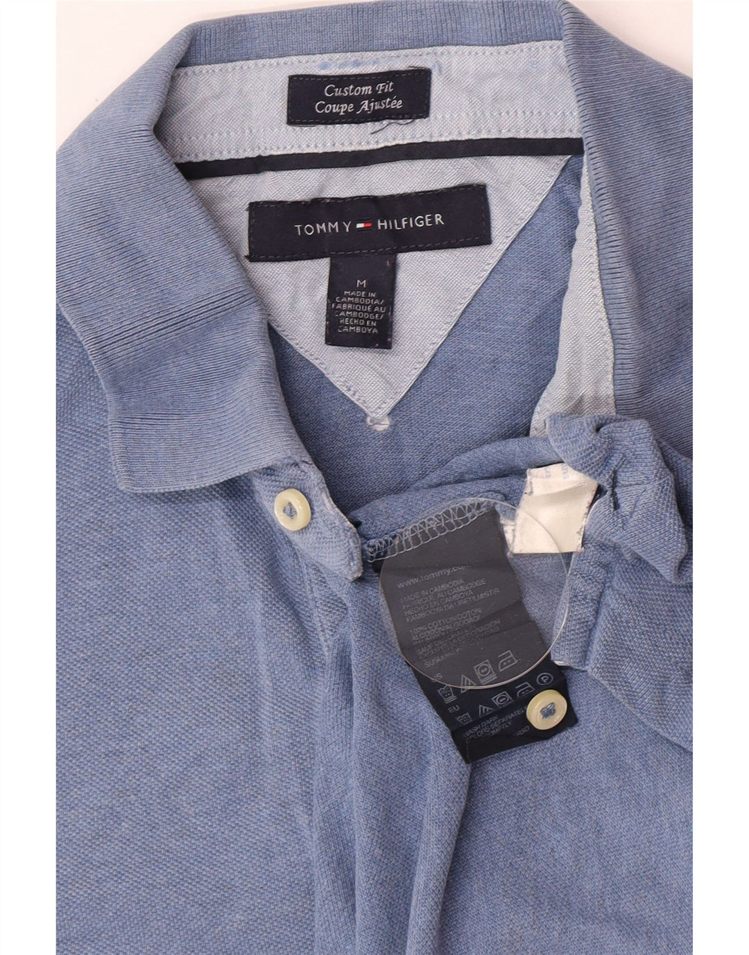 Tommy Hilfiger Polo de ajuste personalizado para hombre de algodón azul medio