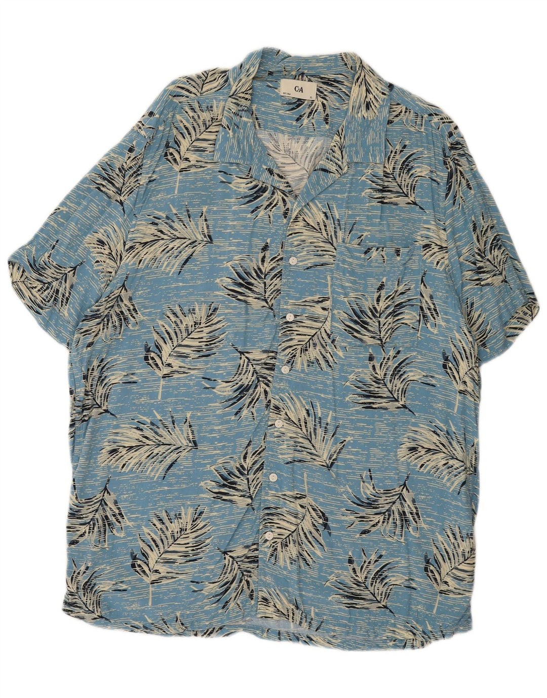 C&A Mens Short Sleeve Shirt XL Blue Floral Viscose