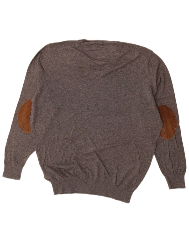 MASSIMO DUTTI Jersey Cuello Pico Hombre XL Gris Algodón