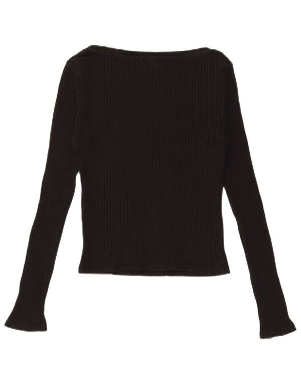 Zara Mujer Crop Top Manga Larga UK 8 Small Algodón Negro