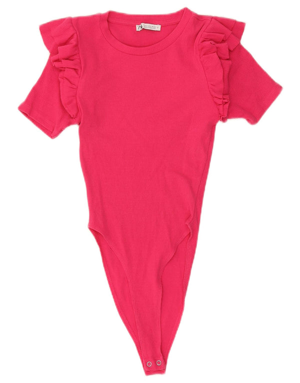 Zara Mujer Body UK 10 Pequeño Algodón Rosa