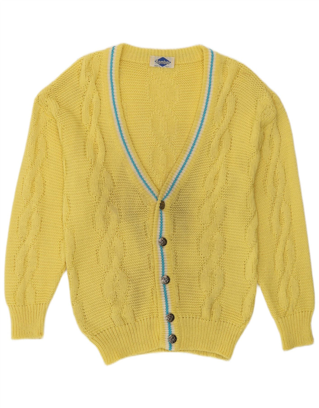 Vintage hombres Cardigan suéter medio amarillo