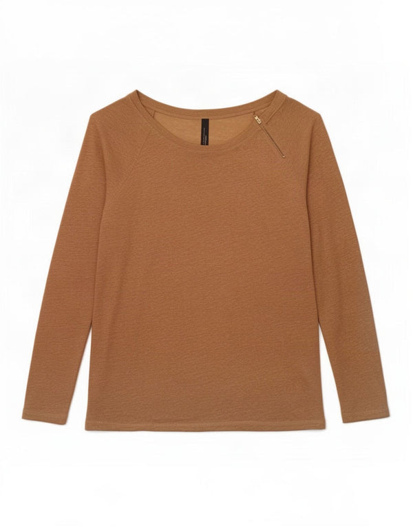 Zara Mujer Top Manga Larga UK 42 Medium Beige Linen