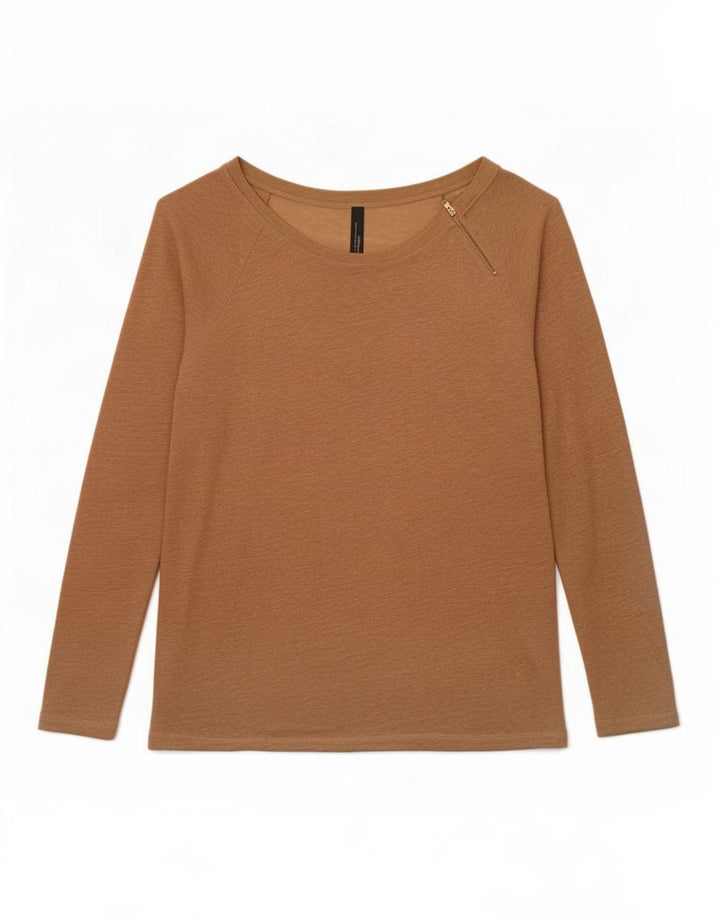 Zara Mujer Top Manga Larga UK 42 Medium Beige Linen