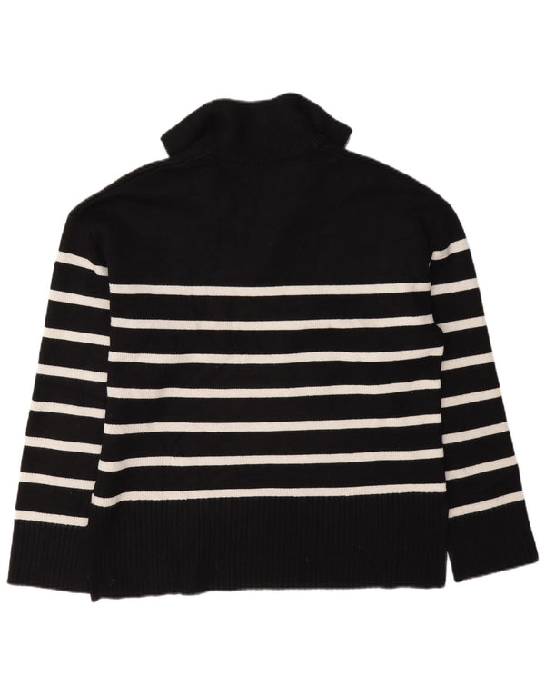 Zara Mujer Oversize Zip Neck Jumper Sweater UK 10 Small Negro Rayas