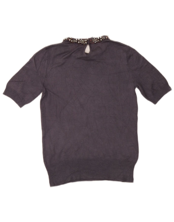 Zara Mujer Blusa Top UK 40 Medio Azul Marino