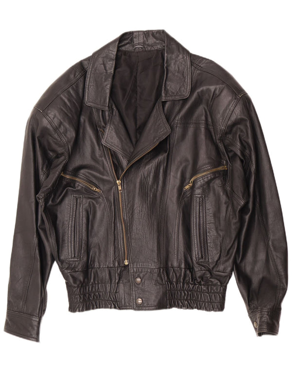 Vintage chaqueta de cuero para hombre IT 46 pequeño motociclista negro