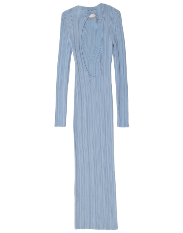 Zara Vestido Maxi De Manga Larga para Mujer UK 42 Nylon Azul Medio