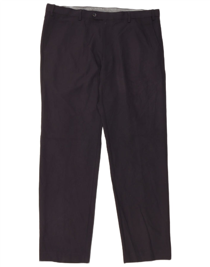 Marks & Spencer Pantalón de traje de corte regular para hombre W40 L33 Poliéster azul marino