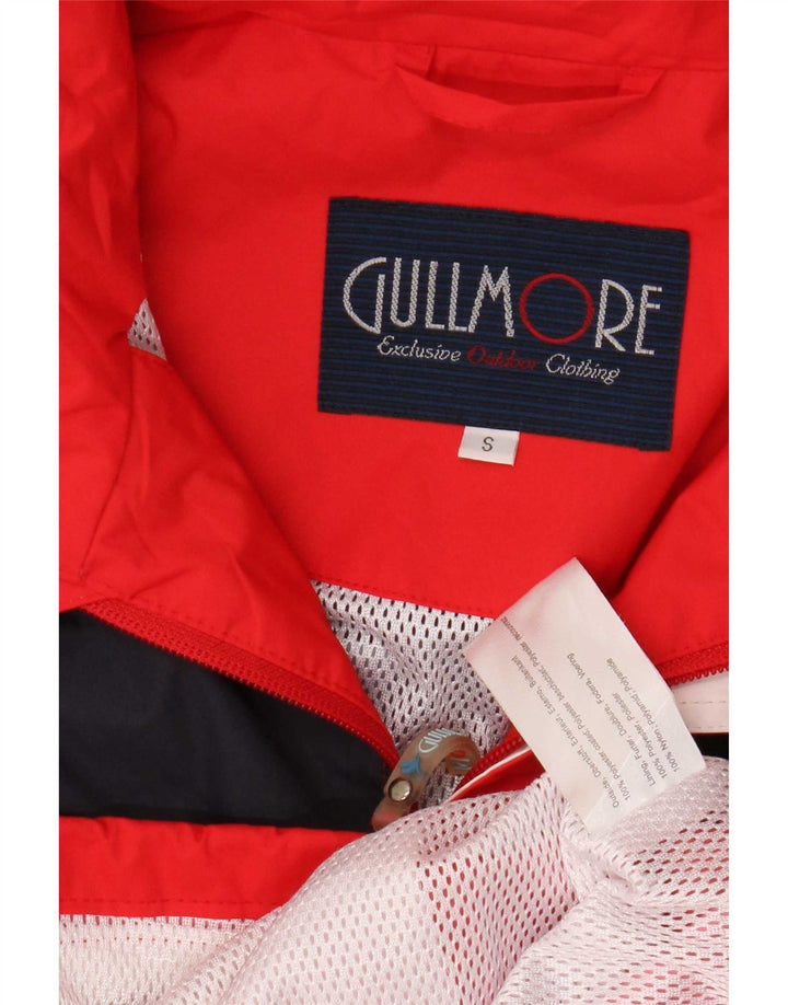 Vintage hombres con capucha chaqueta de lluvia Reino Unido 36 pequeño rojo colorblock poliéster