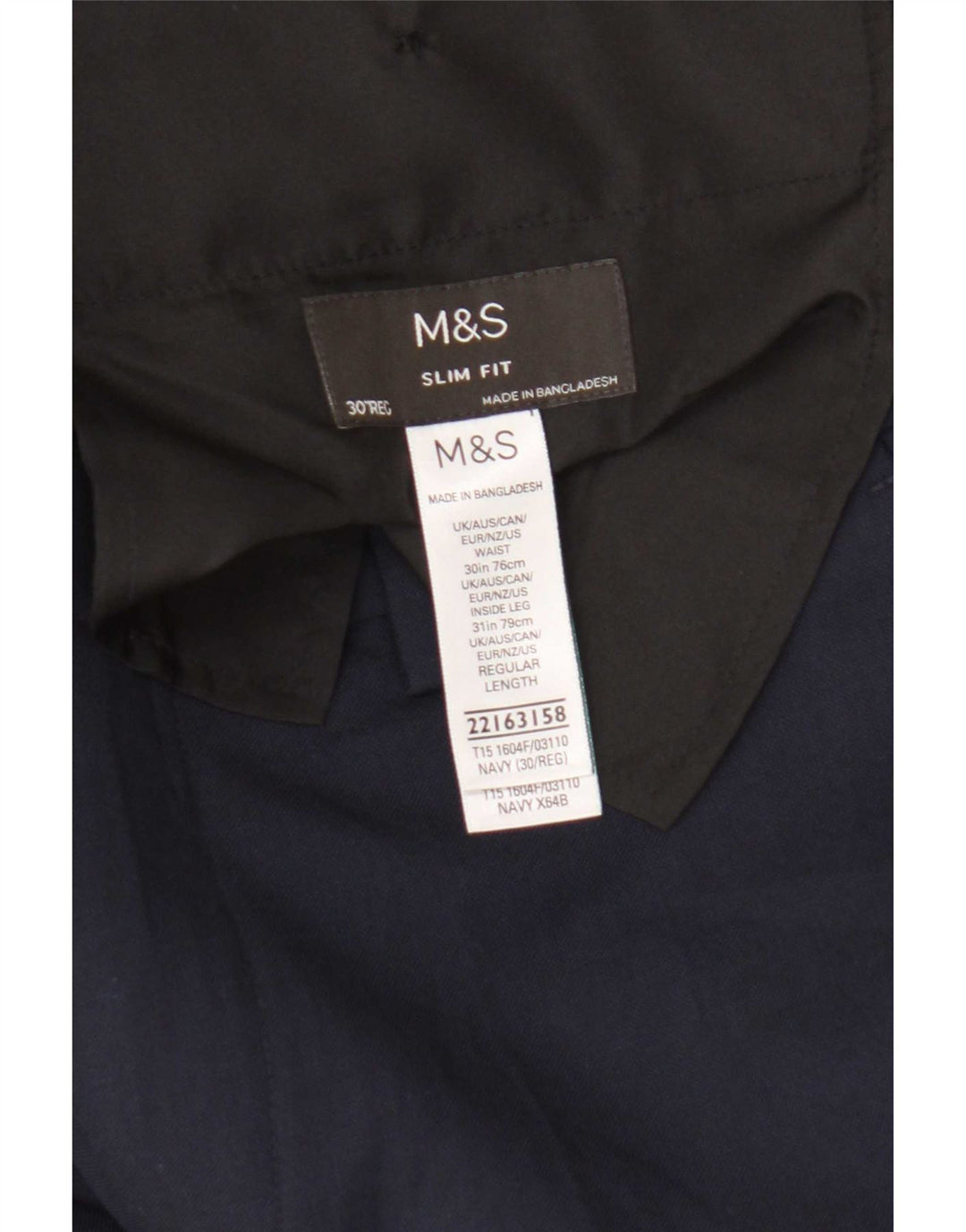 Marks & Spencer Pantalones casuales ajustados para hombre W30 L31 Poliéster azul marino