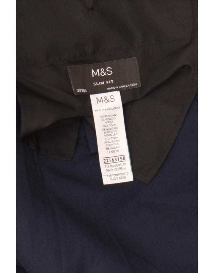 Marks & Spencer Pantalones casuales ajustados para hombre W30 L31 Poliéster azul marino
