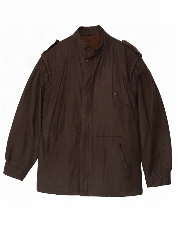 Chaqueta de cuero militar vintage para hombre IT 54 2XL Marrón