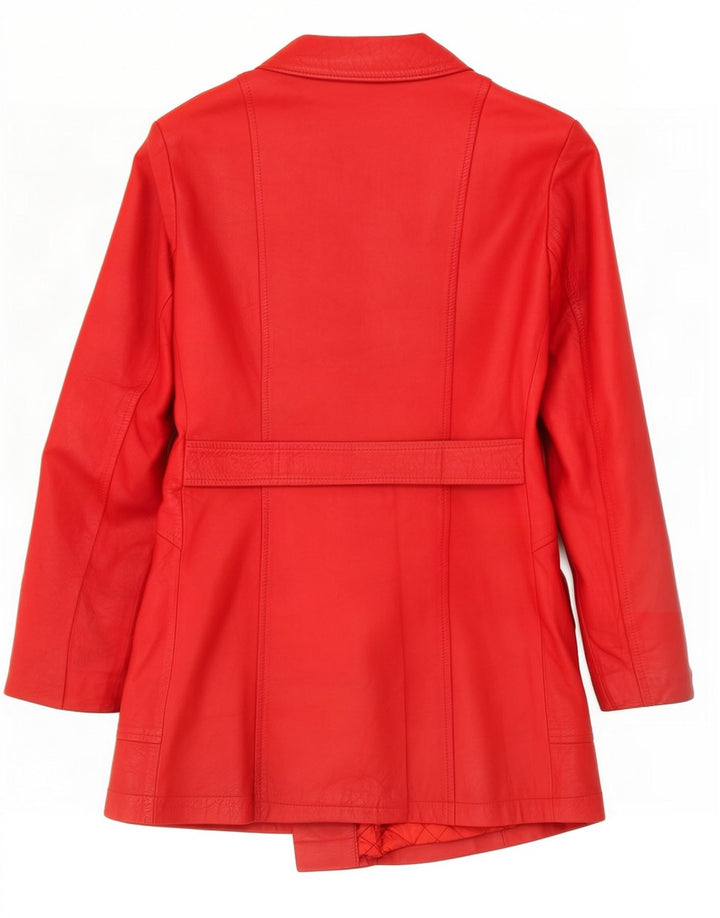 Vintage mujer doble pecho chaqueta de cuero Reino Unido 14 rojo medio