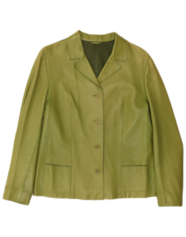 Enrico Mandelli Chaqueta Blazer de Cuero con 4 Botones para Mujer UK 44 Verde Medio