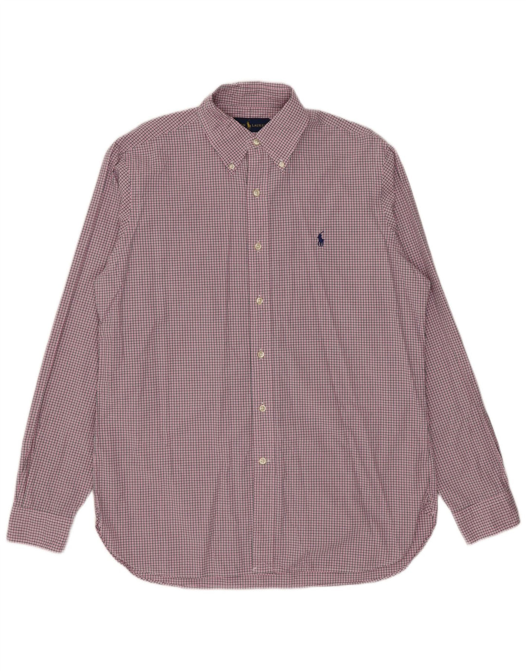 Ralph Lauren Camisa para hombre Talla 15 1/2 Algodón a cuadros rosa mediano