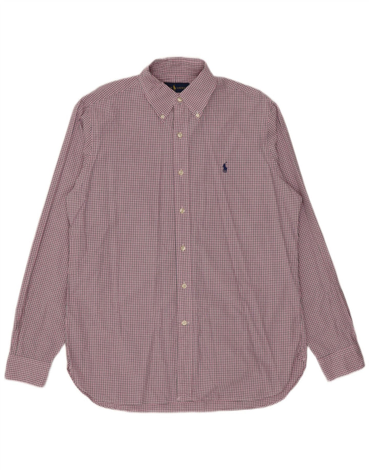 Ralph Lauren Camisa para hombre Talla 15 1/2 Algodón a cuadros rosa mediano