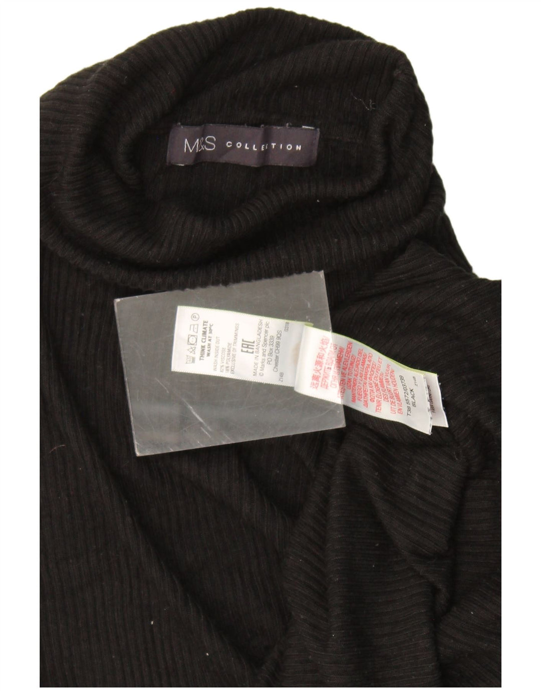 Marks & Spencer Suéter tipo jersey con cuello vuelto para mujer UK 46 Large Viscosa negra