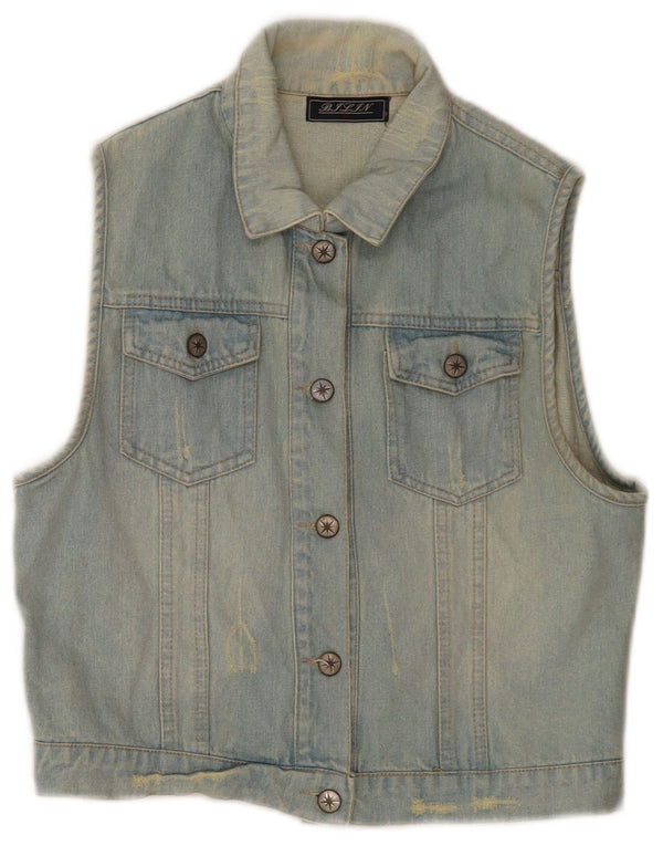 Vintage mujeres crop denim Gilet Reino Unido 18 XL algodón azul