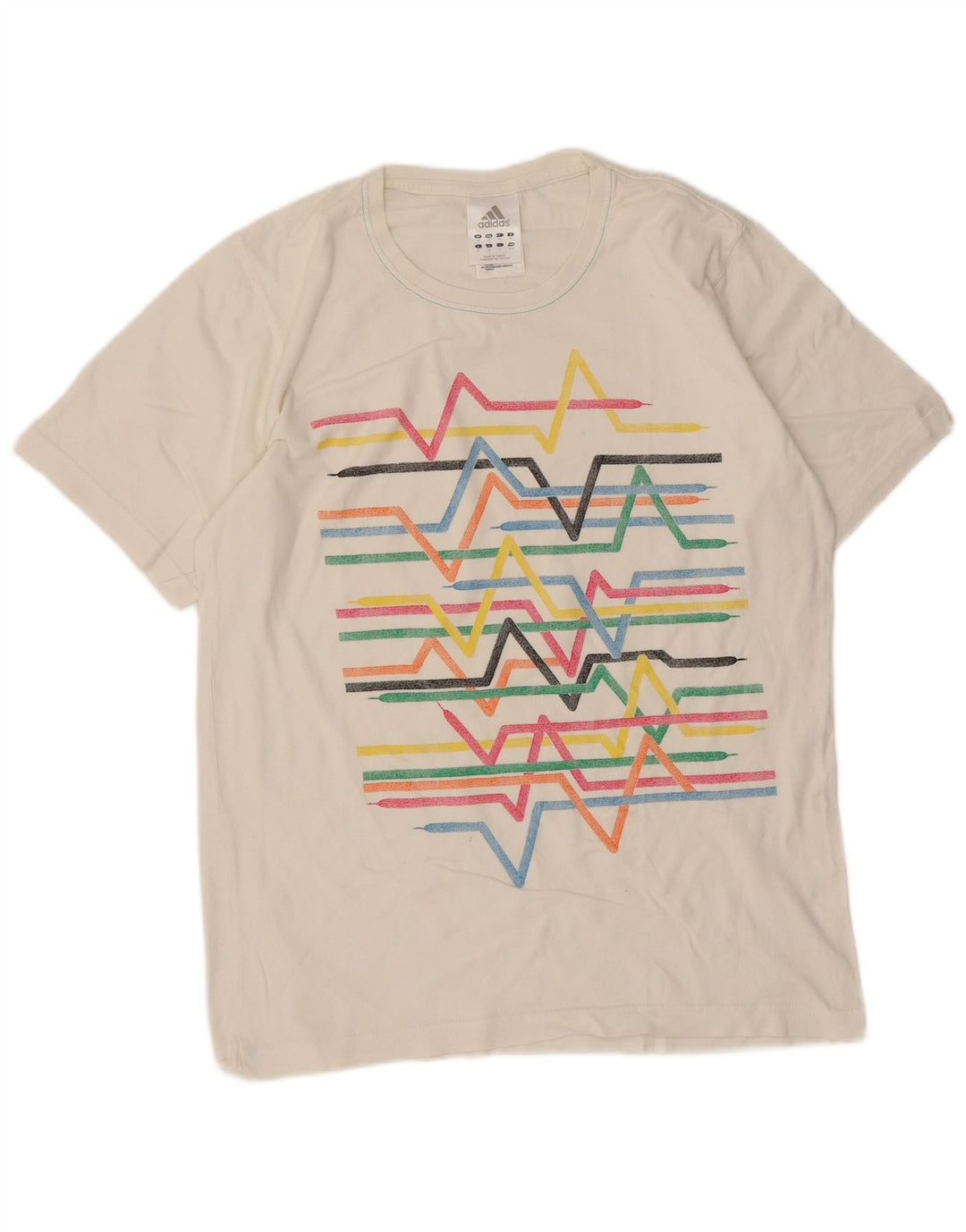 Adidas Hombre Camiseta Gráfica Top Medio Blanco Algodón Geométrico