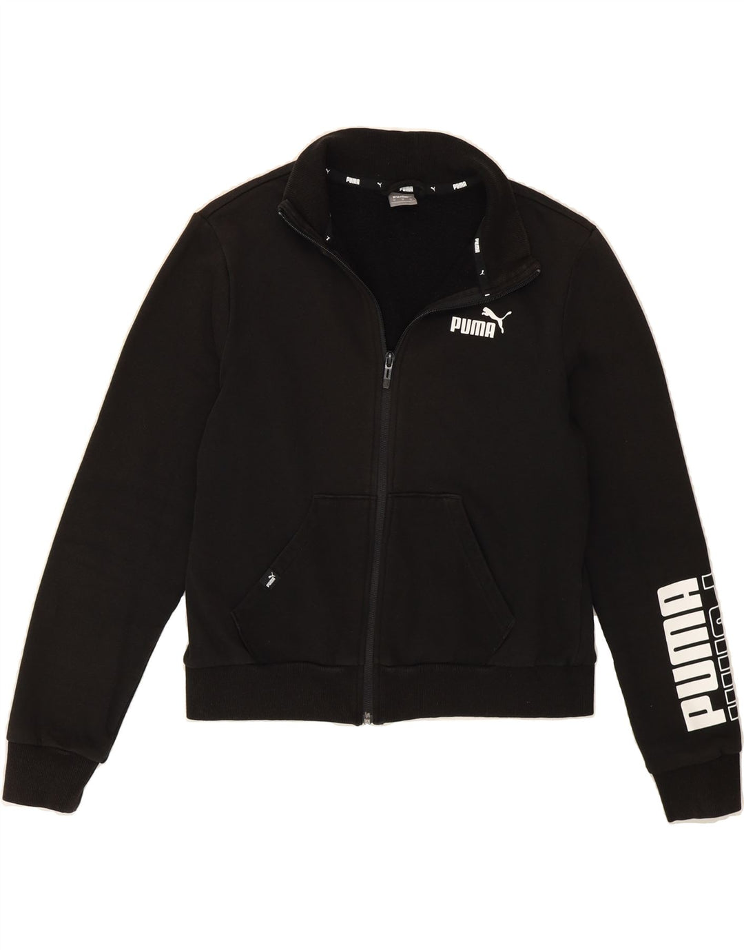 PUMA Womens Crop Graphic Tracksuit Top Jacket UK 14 Medium Black Cotton Vintage Puma and Second-Hand Puma from Messina Hembry 