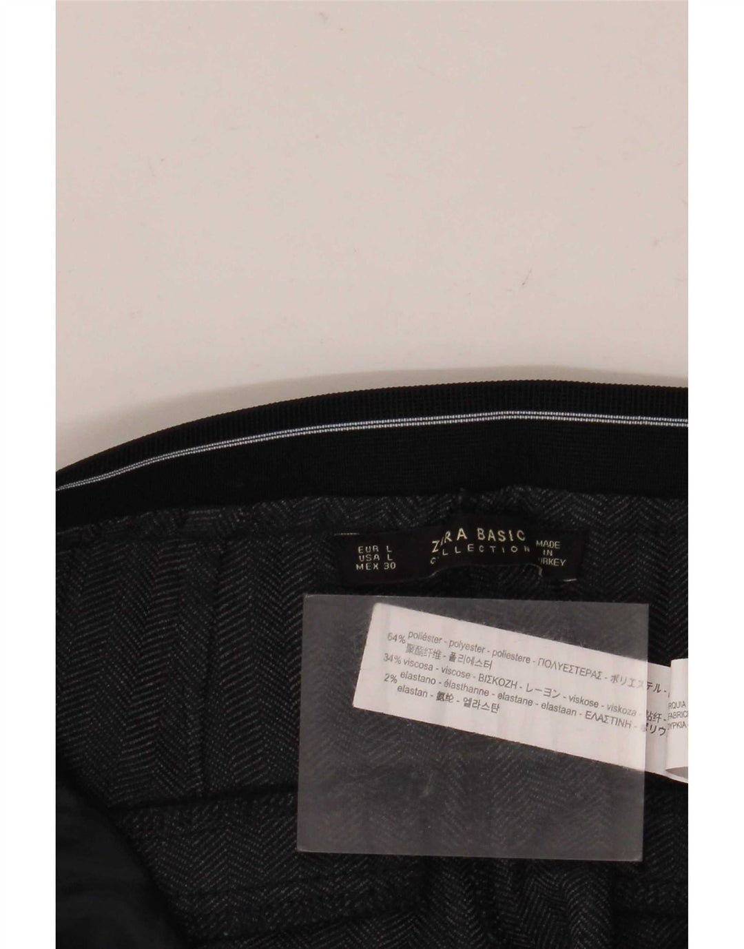 Zara Mujer Pantalón Chino Slim Large W30 L28 Poliéster En Espiga Negro