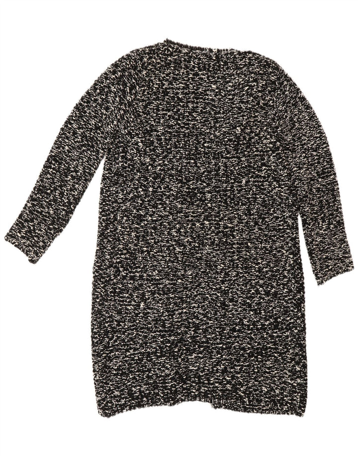 Zara Mujer Suéter Cárdigan Largo UK 44 Mediano Negro Moteado