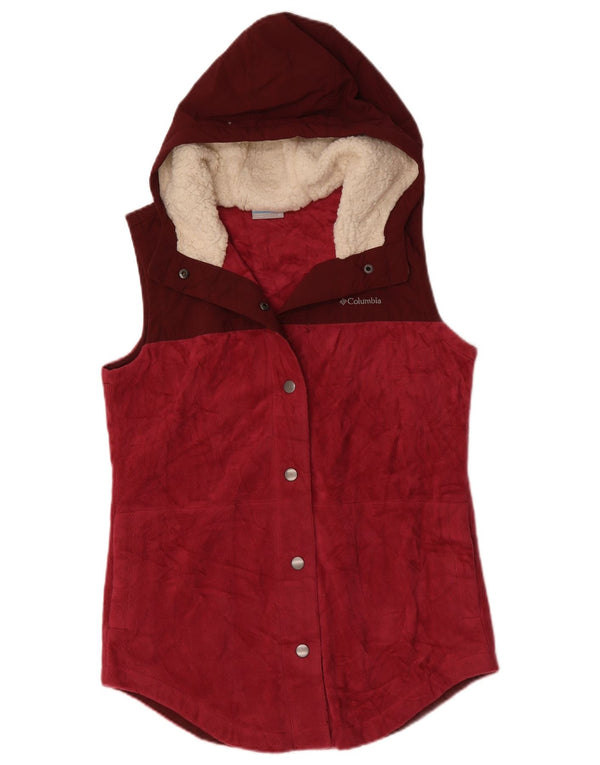 Columbia Chaleco polar con capucha para mujer UK 44 Medium Borgoña Colorblock