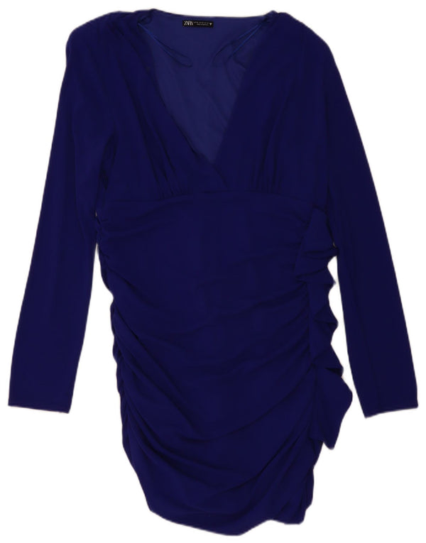 Zara Mujer Vestido Ajustado De Manga Larga ES 40 XL Poliéster Azul Marino