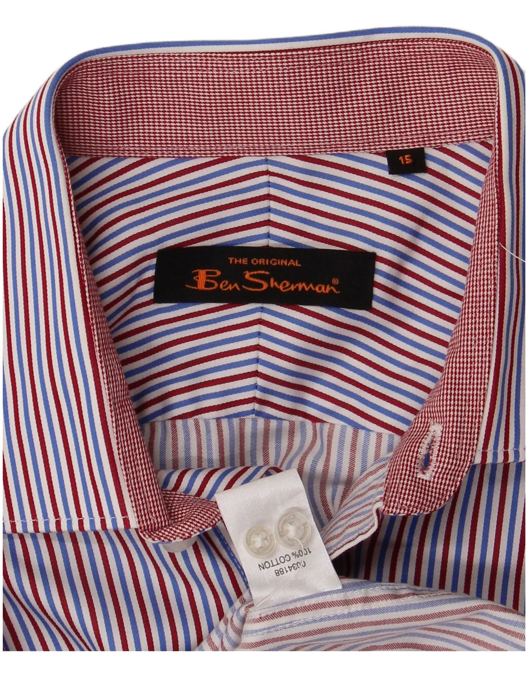 BEN SHERMAN Camisa para hombre Talla 15 Algodón a rayas azul medio