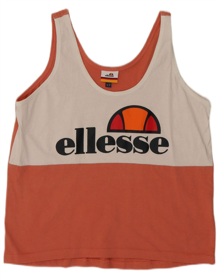 Ellesse Top sin mangas gráfico para mujer UK 40 Algodón color block naranja mediano