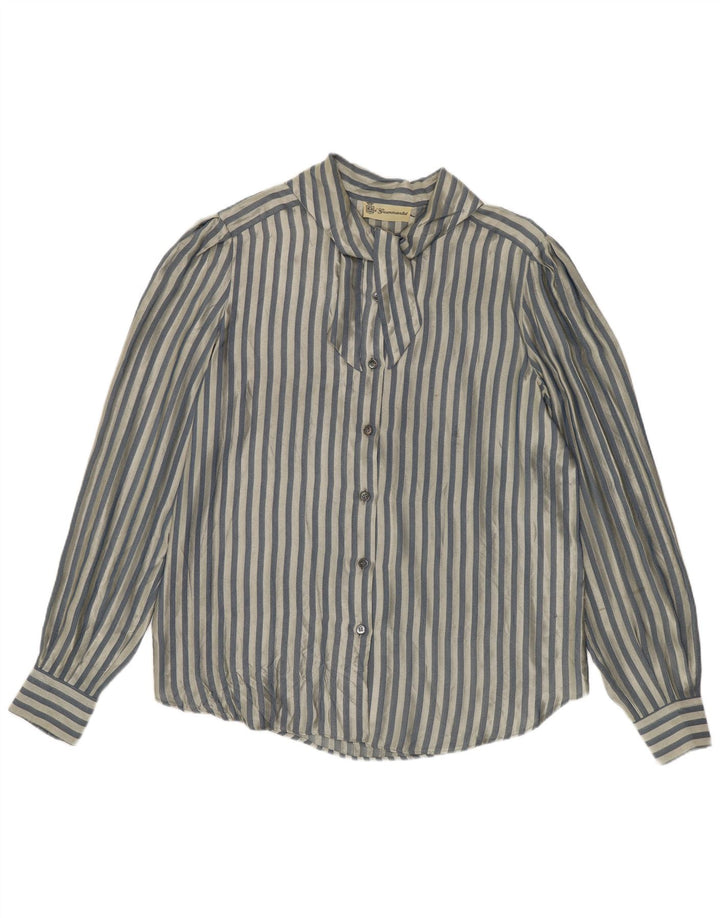 Vintage mujer camisa blusa Reino Unido 14 azul medio rayas